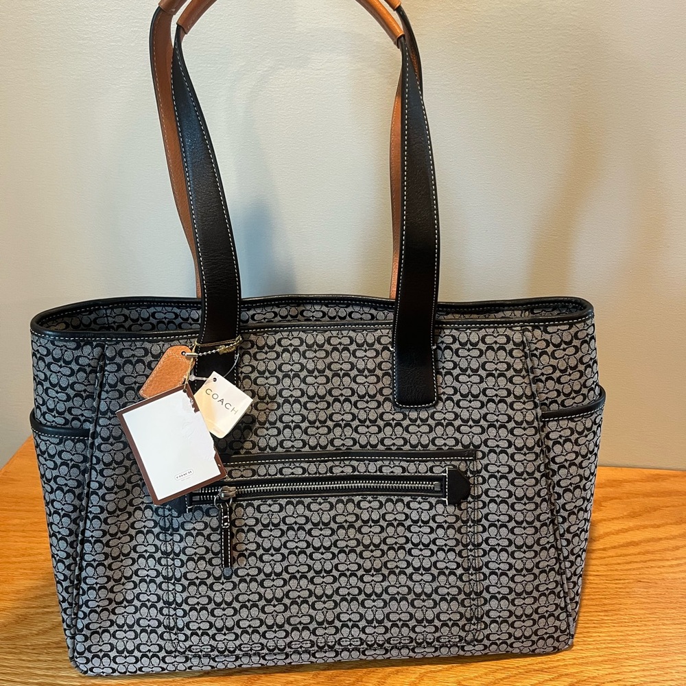 Coach Signature Black and Gray Diaper/Baby Bag